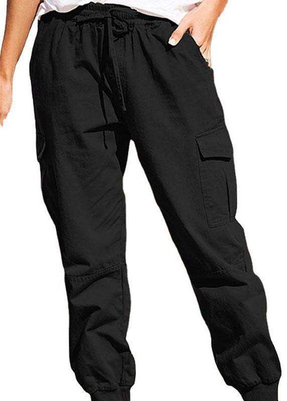 Women Solid Color Cotton Pockets Overalls Trouser Pants - bagstylebliss