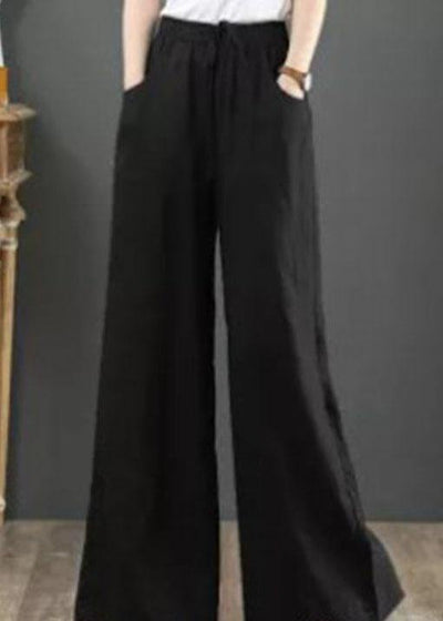 Women Solid Color Elastic Waist Drawstring Wide Leg Pants With Pocket - bagstylebliss
