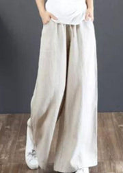 Women Solid Color Elastic Waist Drawstring Wide Leg Pants With Pocket - bagstylebliss