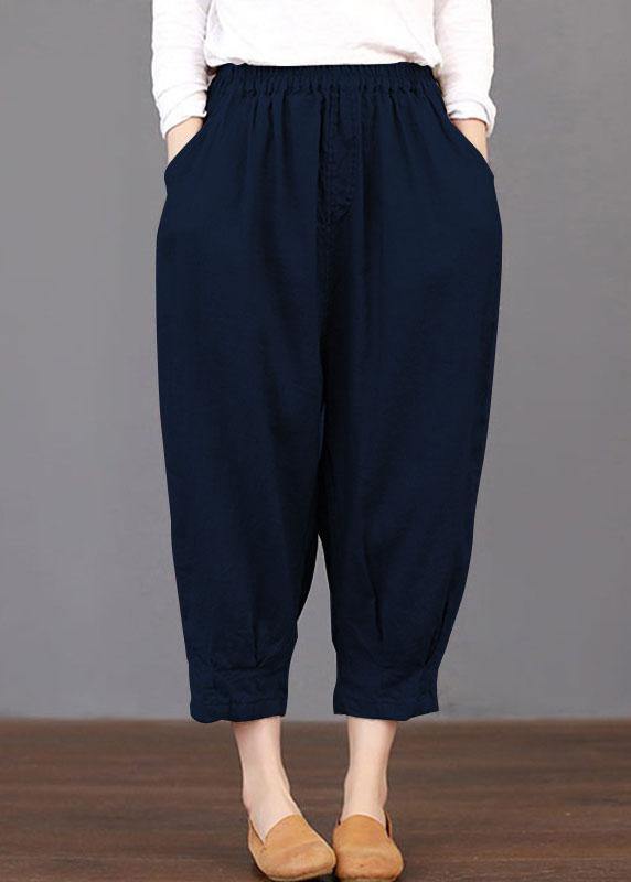 Women Solid Color Elastic Waist Loose Cotton Pants - bagstylebliss