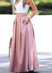 Women Solid Color High Waist Big Swing Zipper Casual Loose Long Skirt With Pocket - bagstylebliss