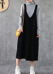 Women Spaghetti Strap pockets cotton clothes Women Fashion Ideas black long Dresses - bagstylebliss