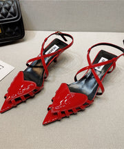 Women Splicing Heart Kitten Heels Sandals Red Faux Leather Pointed Toe