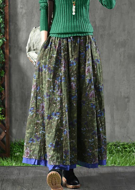 Women Velour Red Floral Skirt Maxi Length - bagstylebliss