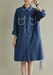 Women Spring Literary Lacing Splicing Shirt Midi Dress