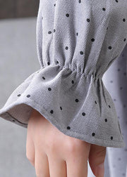 Women Spring Small Dot Petal Sleeve Literary Dress