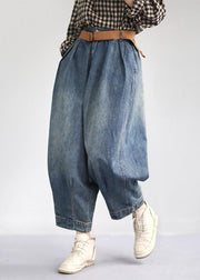 Women Spring Vintage Solid Loose Turnip Pants Jeans