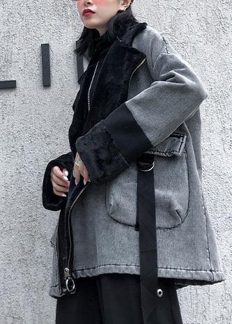Women Square Collar zippered fine tunic coats gray jackets - bagstylebliss