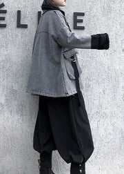 Women Square Collar zippered fine tunic coats gray jackets - bagstylebliss