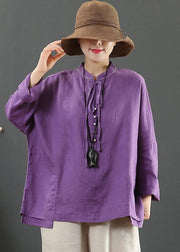 Women Stand Collar Pockets Spring Blouse Work Outfits Purple Blouse - bagstylebliss