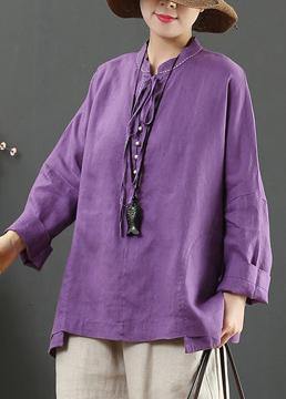 Women Stand Collar Pockets Spring Blouse Work Outfits Purple Blouse - bagstylebliss