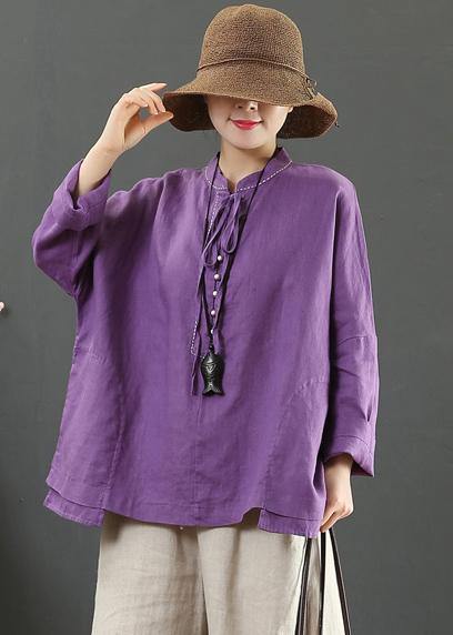 Women Stand Collar Pockets Spring Blouse Work Outfits Purple Blouse - bagstylebliss