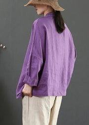 Women Stand Collar Pockets Spring Blouse Work Outfits Purple Blouse - bagstylebliss