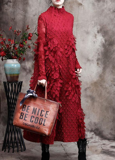 Red Feather Spring Maxi Dress Plus Size Long Dresses - bagstylebliss