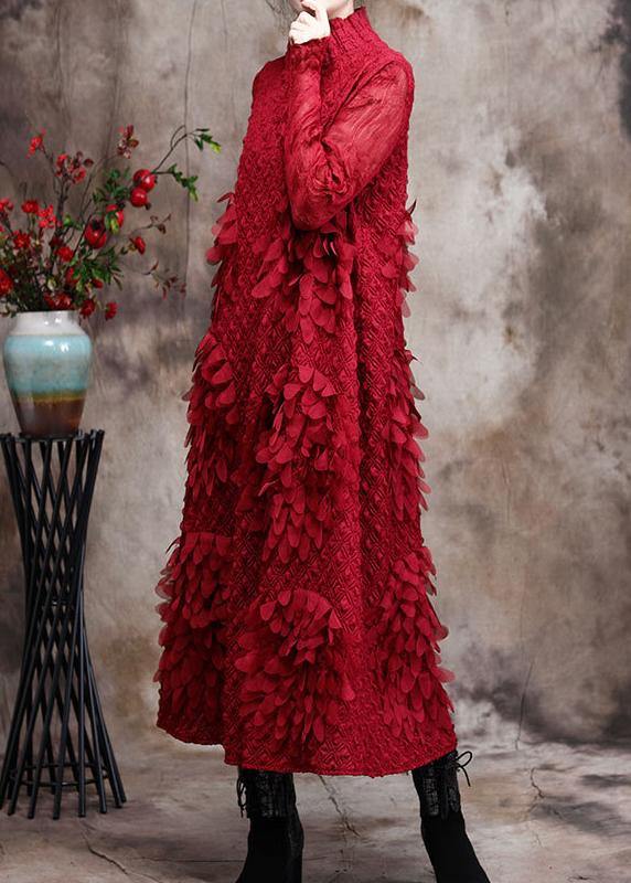 Red Feather Spring Maxi Dress Plus Size Long Dresses - bagstylebliss