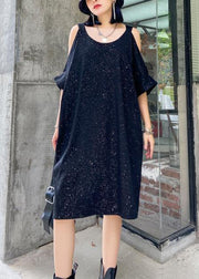 Women Starry sky black clothes off the shoulder tunic Dresses - bagstylebliss