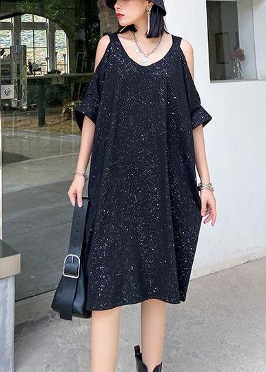 Women Starry sky black clothes off the shoulder tunic Dresses - bagstylebliss