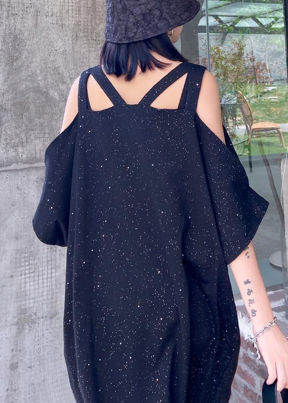 Women Starry sky black clothes off the shoulder tunic Dresses - bagstylebliss