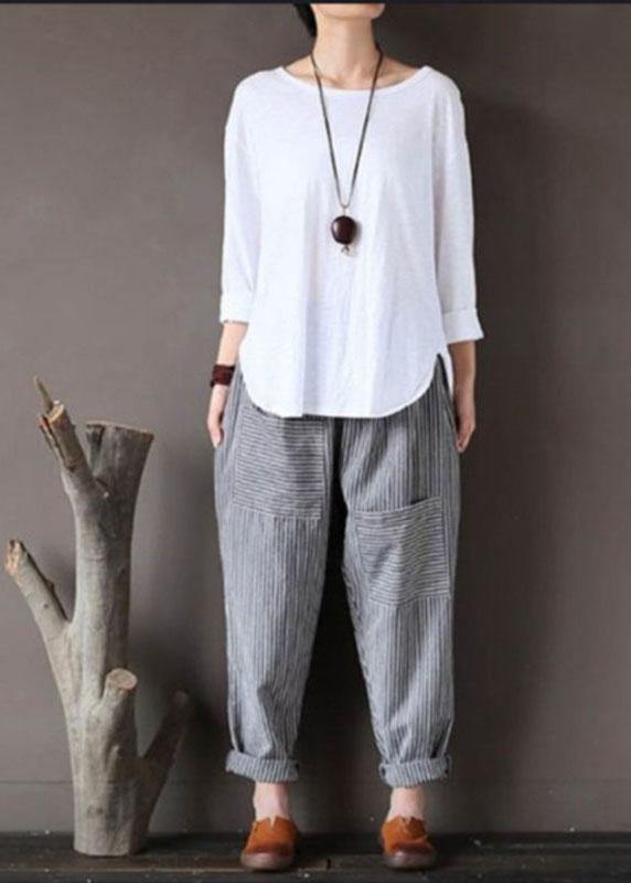 Women Stripe Elastic Waist Casual Loose Harem Pants - bagstylebliss