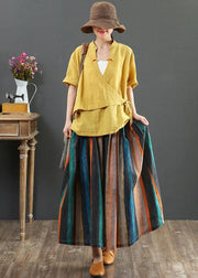 Women Striped A Line Retro Print Skirts Linen - bagstylebliss