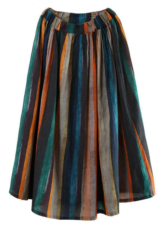 Women Striped A Line Retro Print Skirts Linen - bagstylebliss