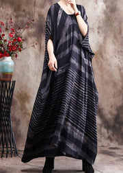 Luxy Stripe Silk Dress Patchwork Loose Outfits Caftan - bagstylebliss