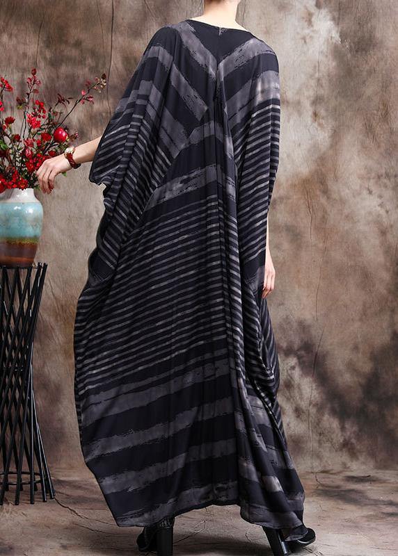 Luxy Stripe Silk Dress Patchwork Loose Outfits Caftan - bagstylebliss