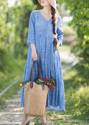 Women Summer Dress Design Blue Striped Dresses - bagstylebliss