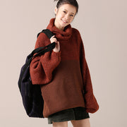 Women Sweater dress Beautiful high neck dark red oversized knitwear spring