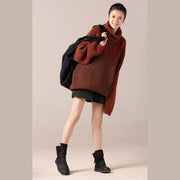 Women Sweater dress Beautiful high neck dark red oversized knitwear spring