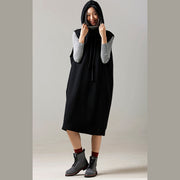 Women Sweater weather Refashion fall hooded black Big knitted tops sleeveless