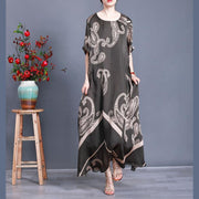 Women Tea Green Print Loose Silk Dress Summer - bagstylebliss