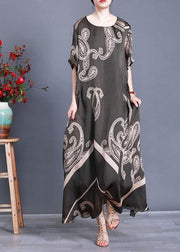 Women Tea Green Print Loose Silk Dress Summer - bagstylebliss