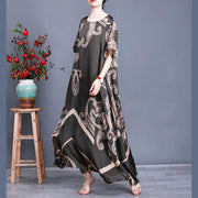 Women Tea Green Print Loose Silk Dress Summer - bagstylebliss