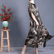 Women Tea Green Print Loose Silk Dress Summer - bagstylebliss