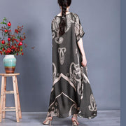 Women Tea Green Print Loose Silk Dress Summer - bagstylebliss