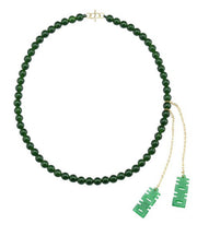 Women Tea Green Sterling Silver Overgild Jade Beading Double Happiness Tassel Pendant Necklace