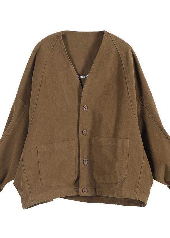 Women V Neck Fine Spring Coat Chocolate Daily Coats - bagstylebliss