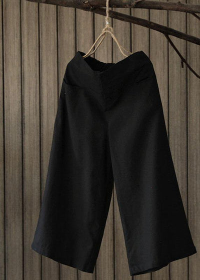 Women Vintage Solid Elastic Waist Wide Leg Pants with Pockets - bagstylebliss