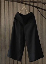 Women Vintage Solid Elastic Waist Wide Leg Pants with Pockets - bagstylebliss