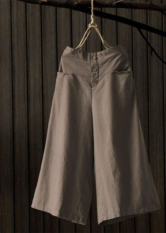 Women Vintage Solid Elastic Waist Wide Leg Pants with Pockets - bagstylebliss