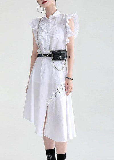 Women White Asymmetrical Design Pockets Blouse Top - bagstylebliss