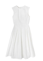 Women White Cinched Sleeveless Holiday Summer Cotton Dress - bagstylebliss