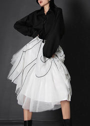 Women White High Waist Cinched Summer Skirts - bagstylebliss