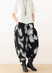 Women White Print Elastic Waist Cotton Pants - bagstylebliss