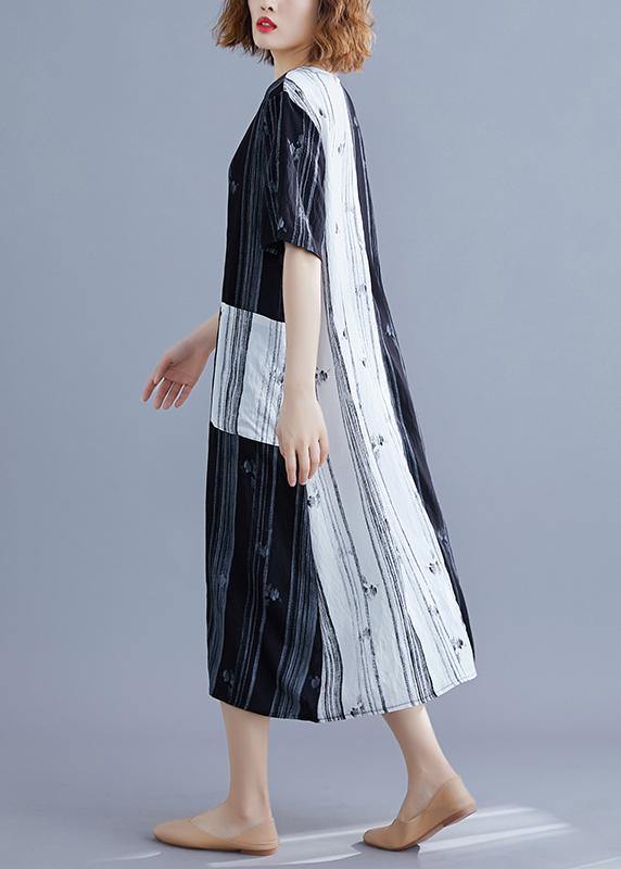 Women White Print V Neck Turn-down Collar Summer Maxi Dress - bagstylebliss