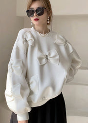 Women White Puff Sleeve Cotton Loose Sweatshirts Top Spring