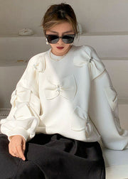 Women White Puff Sleeve Cotton Loose Sweatshirts Top Spring