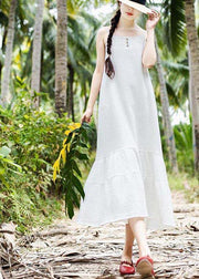 Women White Summer Patchwork Cotton Maxi Dress - bagstylebliss