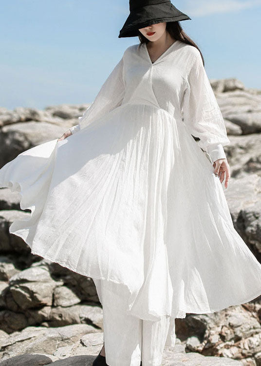 Women White V Neck Patchwork Maxi Dresses Spring